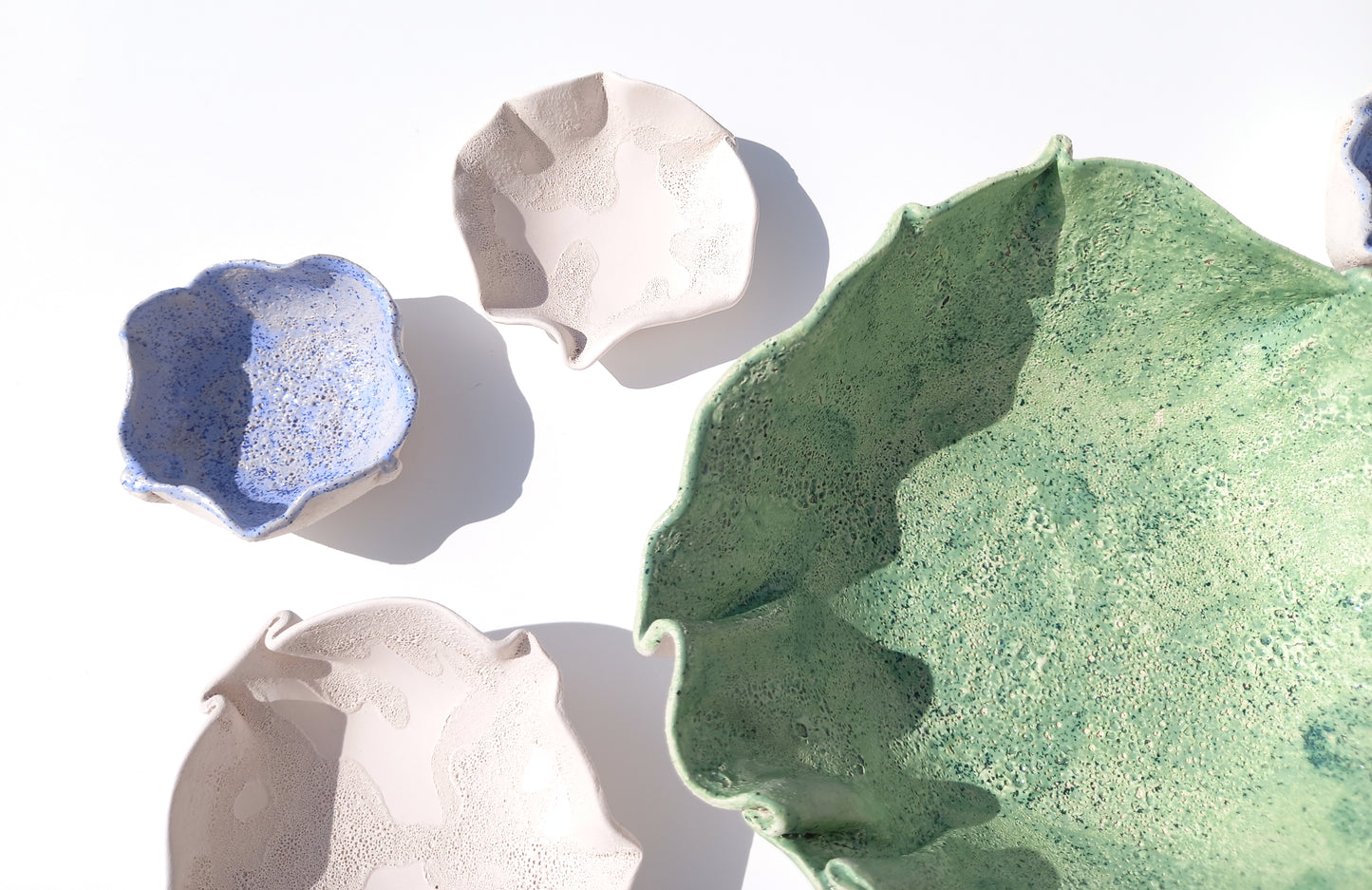 White, Blue & Green Ceramic Wall Art - Floral Sculpture - Modern tiles - Made to Order