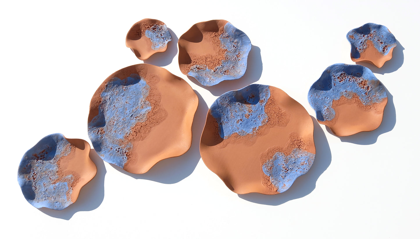 Terracotta Flower Tile Wall Art: Sky Blue Ceramic Sculpture, Made to Order