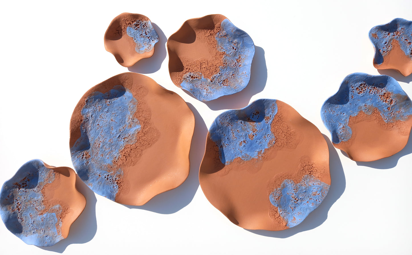 Terracotta Flower Tile Wall Art: Sky Blue Ceramic Sculpture, Made to Order