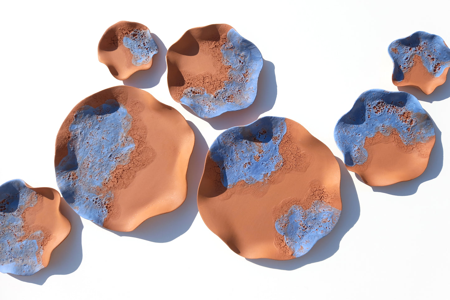 Terracotta Flower Tile Wall Art: Sky Blue Ceramic Sculpture, Made to Order