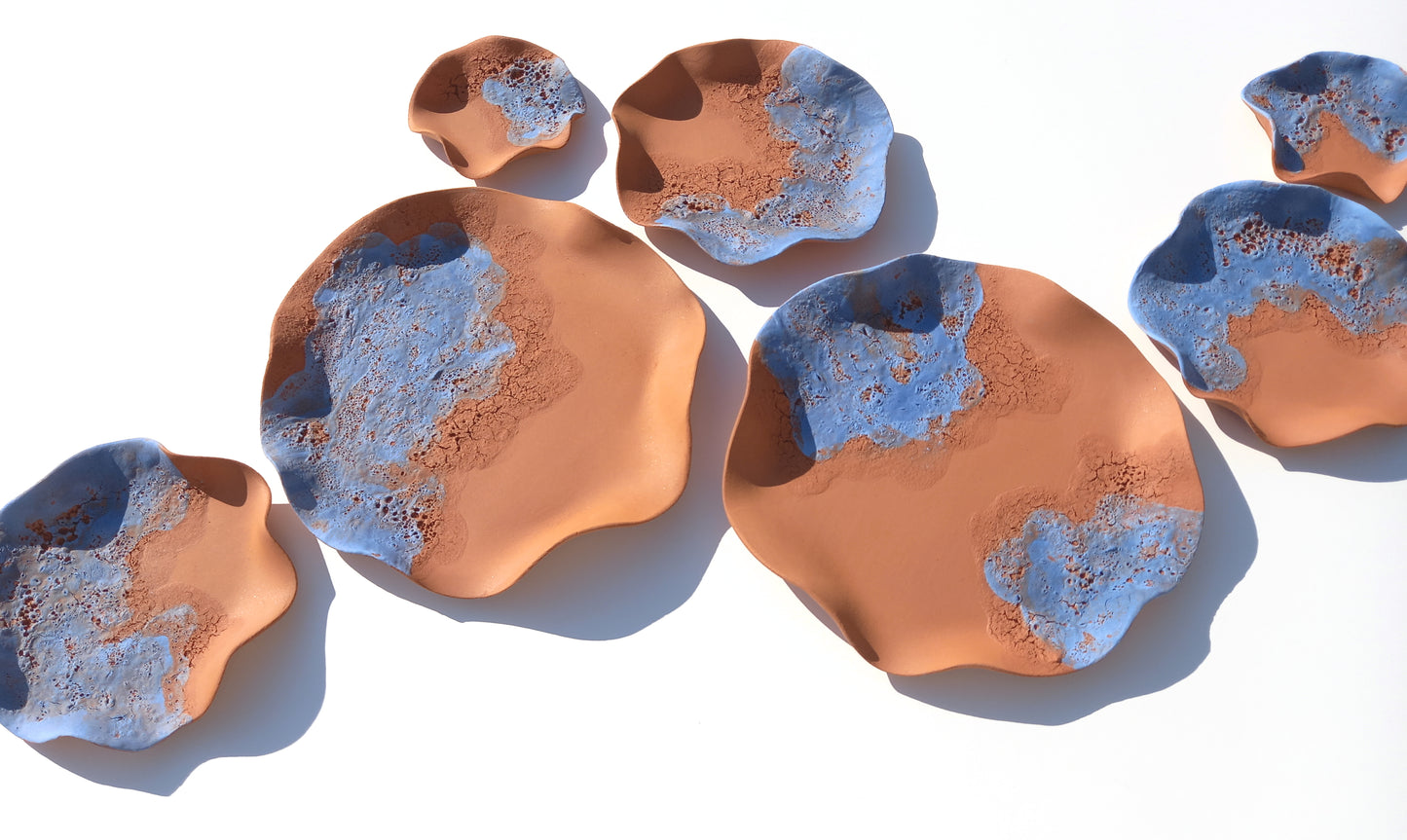 Terracotta Flower Tile Wall Art: Sky Blue Ceramic Sculpture, Made to Order