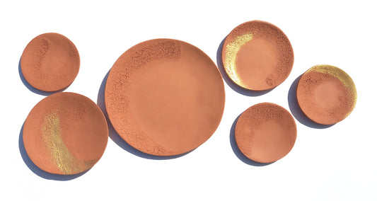 Terracotta and Gold Decorative Plates - Ceramic Wall Art, Made to Order