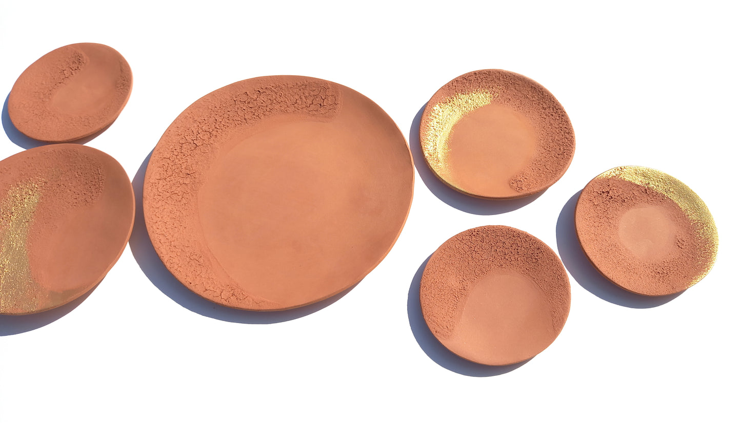 Terracotta and Gold Decorative Plates - Ceramic Wall Art, Made to Order