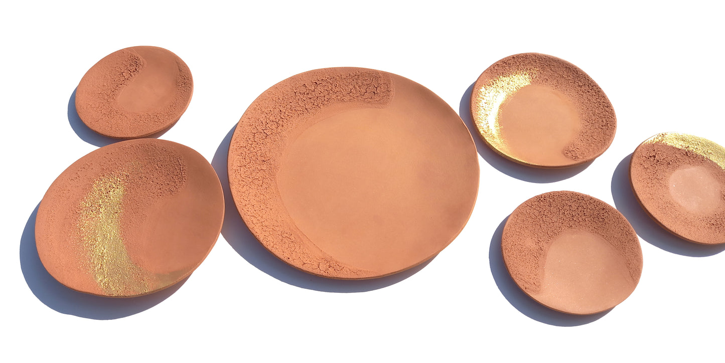 Terracotta and Gold Decorative Plates - Ceramic Wall Art, Made to Order