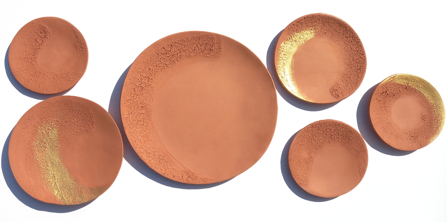 Terracotta and Gold Decorative Plates - Ceramic Wall Art, Made to Order