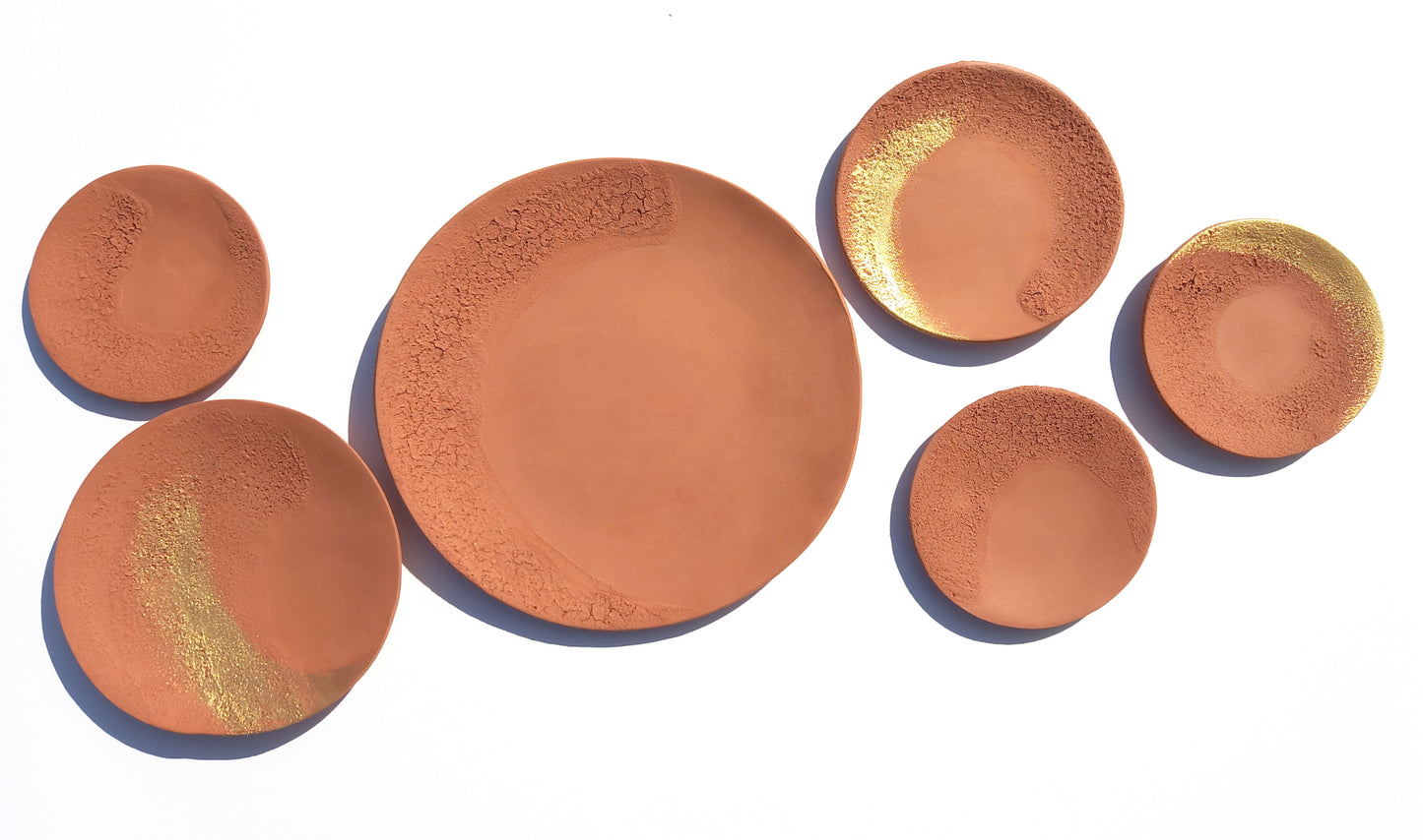 Terracotta and Gold Decorative Plates - Ceramic Wall Art, Made to Order