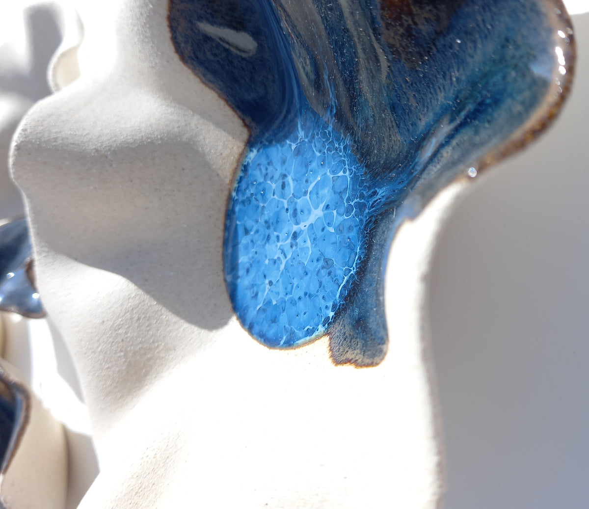 Deep Sea Blue & Oatmeal Beige Ceramic Wall Art: Handmade Art Decor, Made to Order