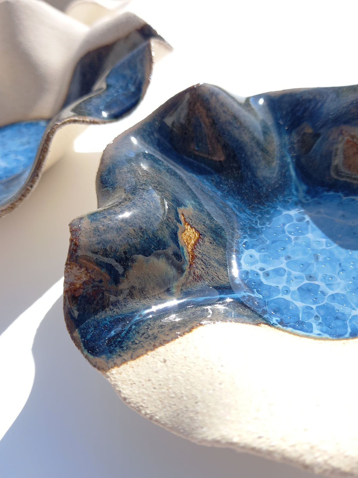 Deep Sea Blue & Oatmeal Beige Ceramic Wall Art: Handmade Art Decor, Made to Order