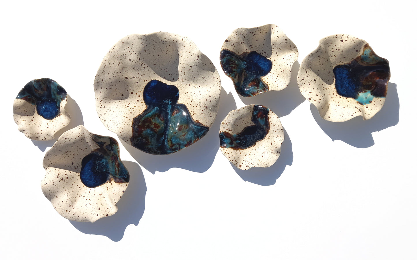 Beige Speckled and Blue Copper Ceramic Wall Art: Handmade Art Decor, Made to Order