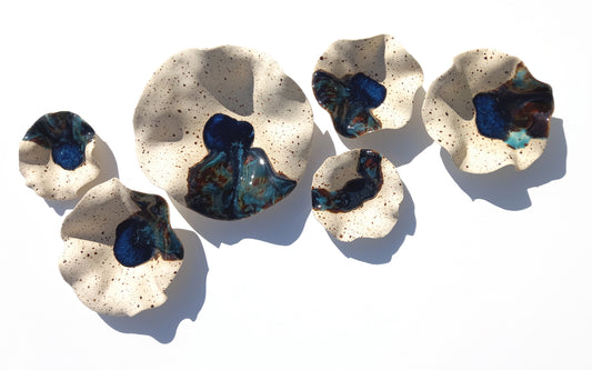 Beige Speckled and Blue Copper Ceramic Wall Art: Handmade Art Decor, Made to Order