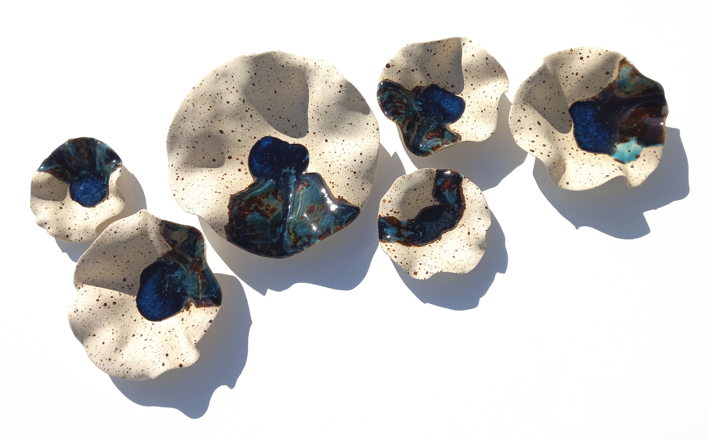 Beige Speckled and Blue Copper Ceramic Wall Art: Handmade Art Decor, Made to Order