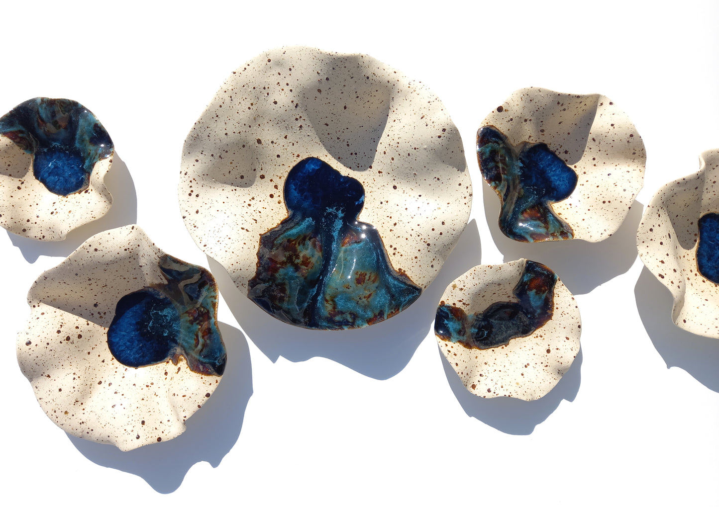 Beige Speckled and Blue Copper Ceramic Wall Art: Handmade Art Decor, Made to Order