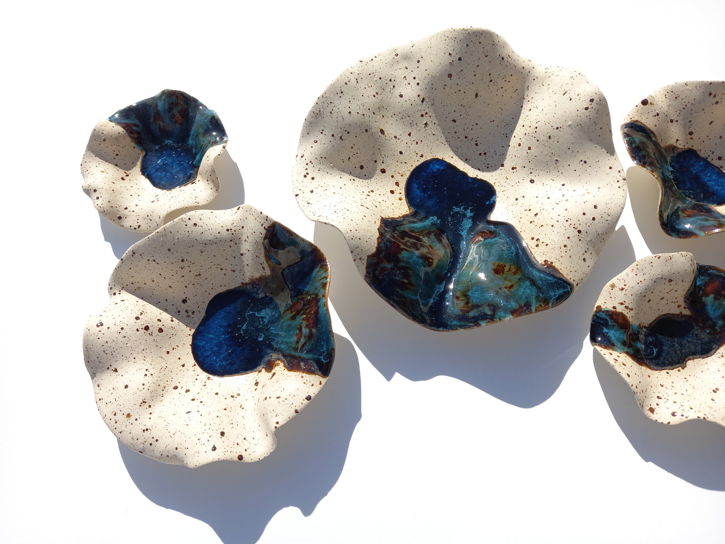 Beige Speckled and Blue Copper Ceramic Wall Art: Handmade Art Decor, Made to Order