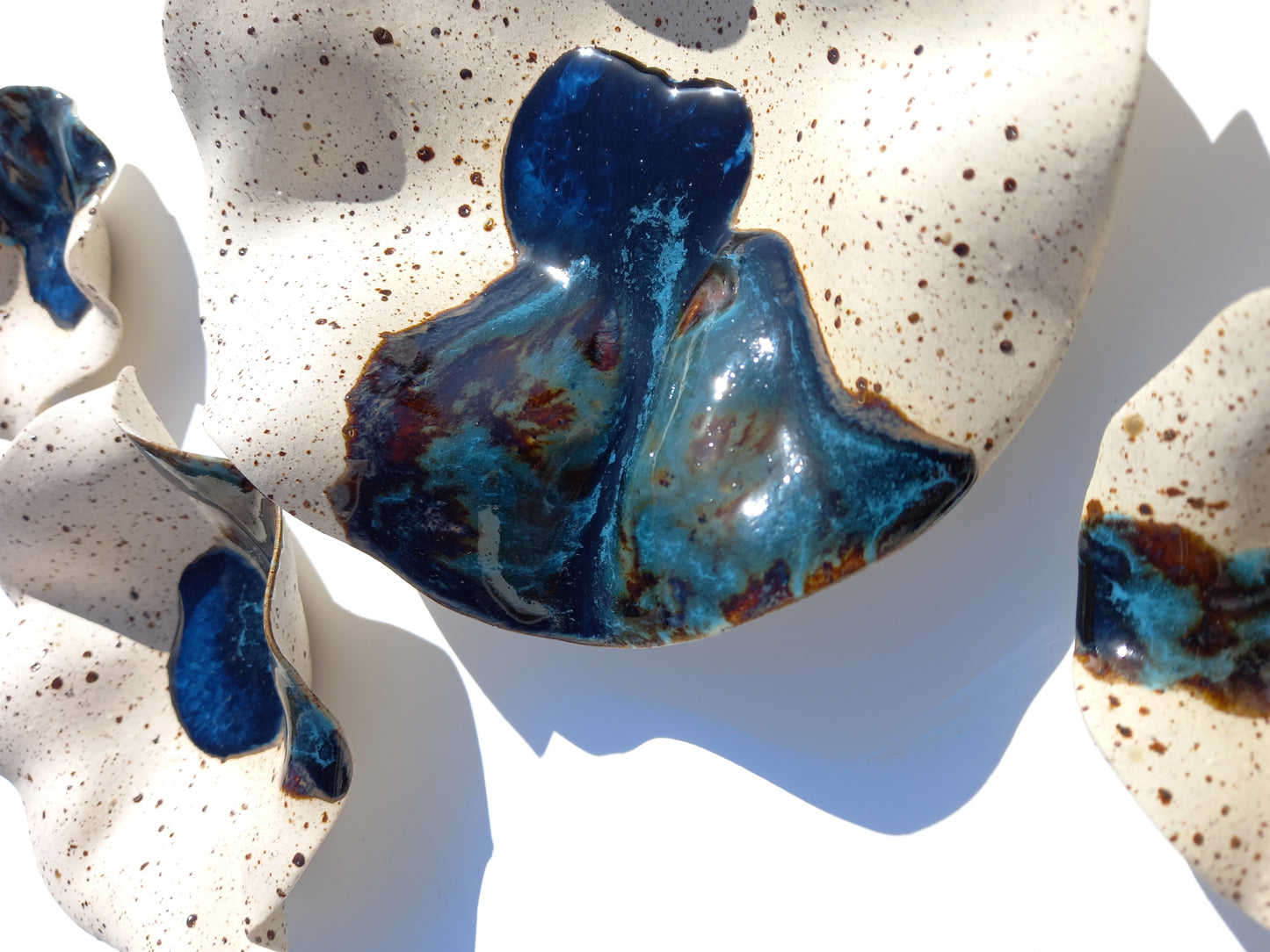 Beige Speckled and Blue Copper Ceramic Wall Art: Handmade Art Decor, Made to Order