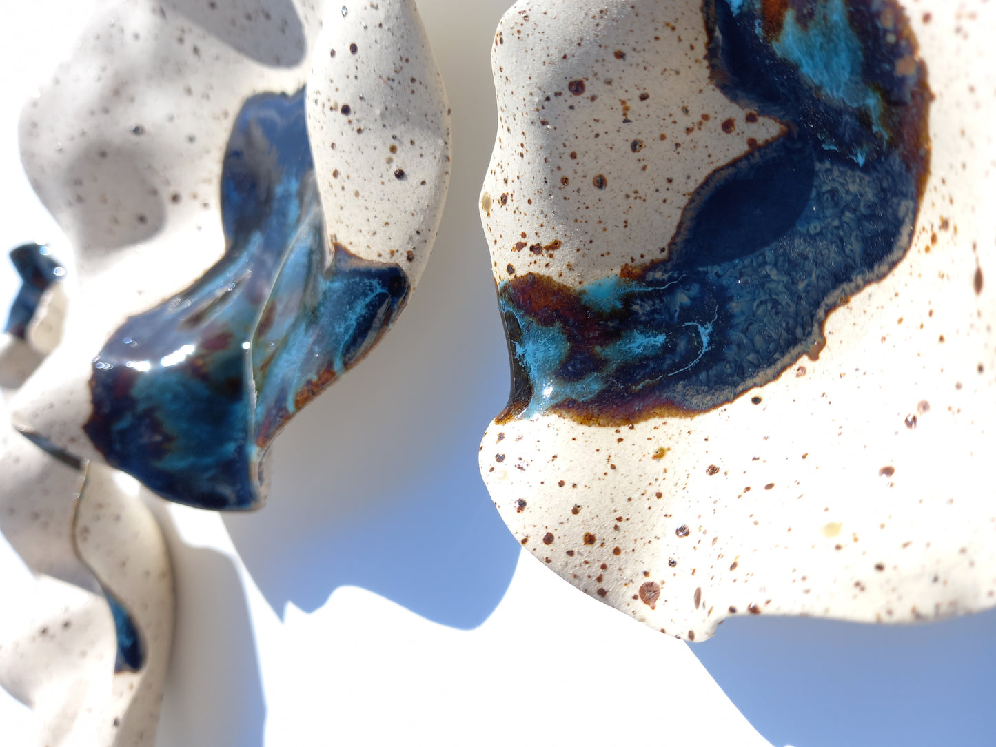 Beige Speckled and Blue Copper Ceramic Wall Art: Handmade Art Decor, Made to Order