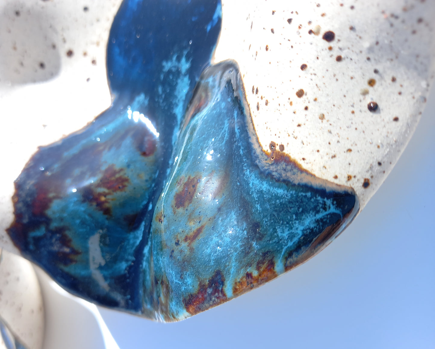 Beige Speckled and Blue Copper Ceramic Wall Art: Handmade Art Decor, Made to Order