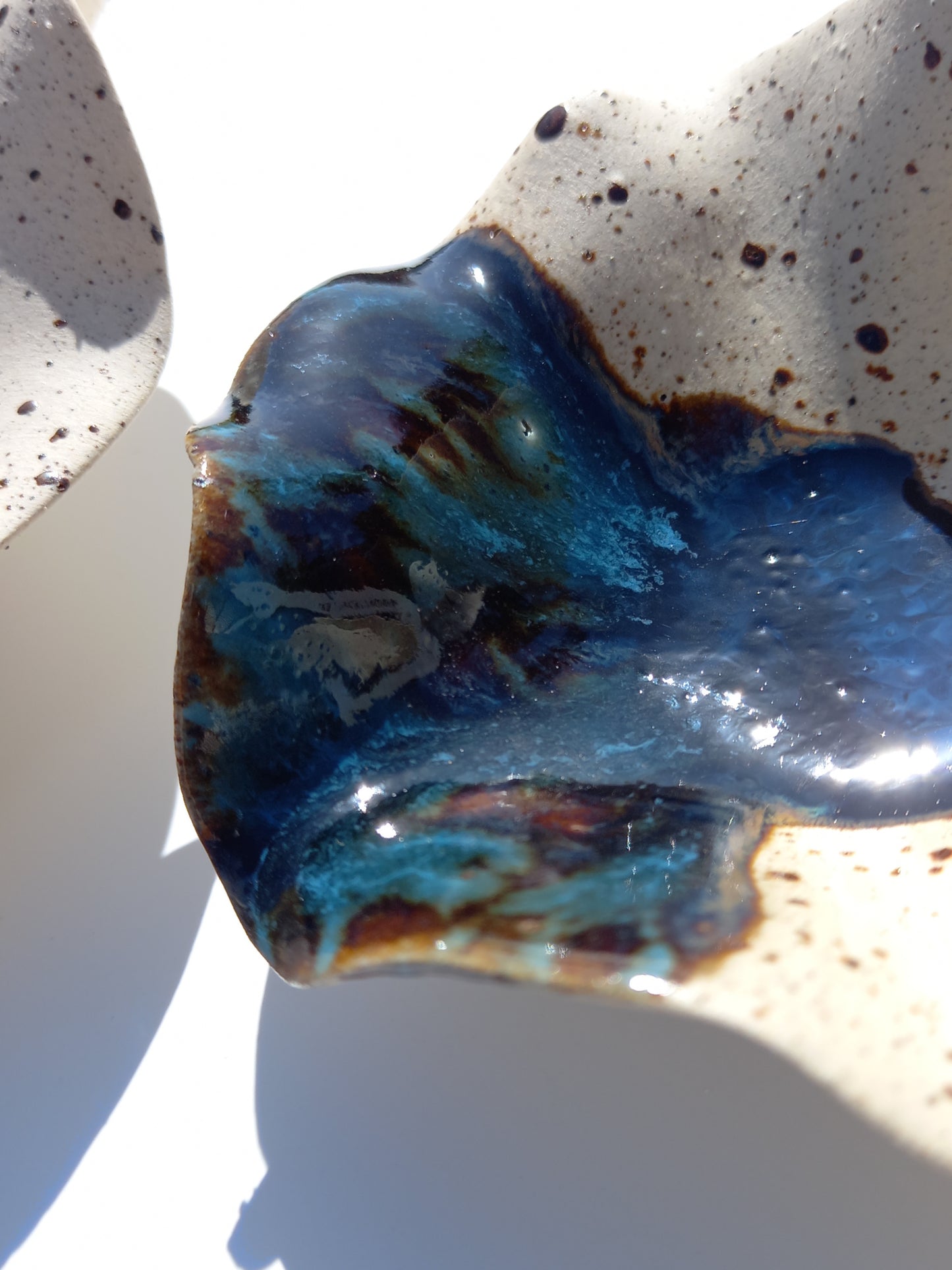 Beige Speckled and Blue Copper Ceramic Wall Art: Handmade Art Decor, Made to Order