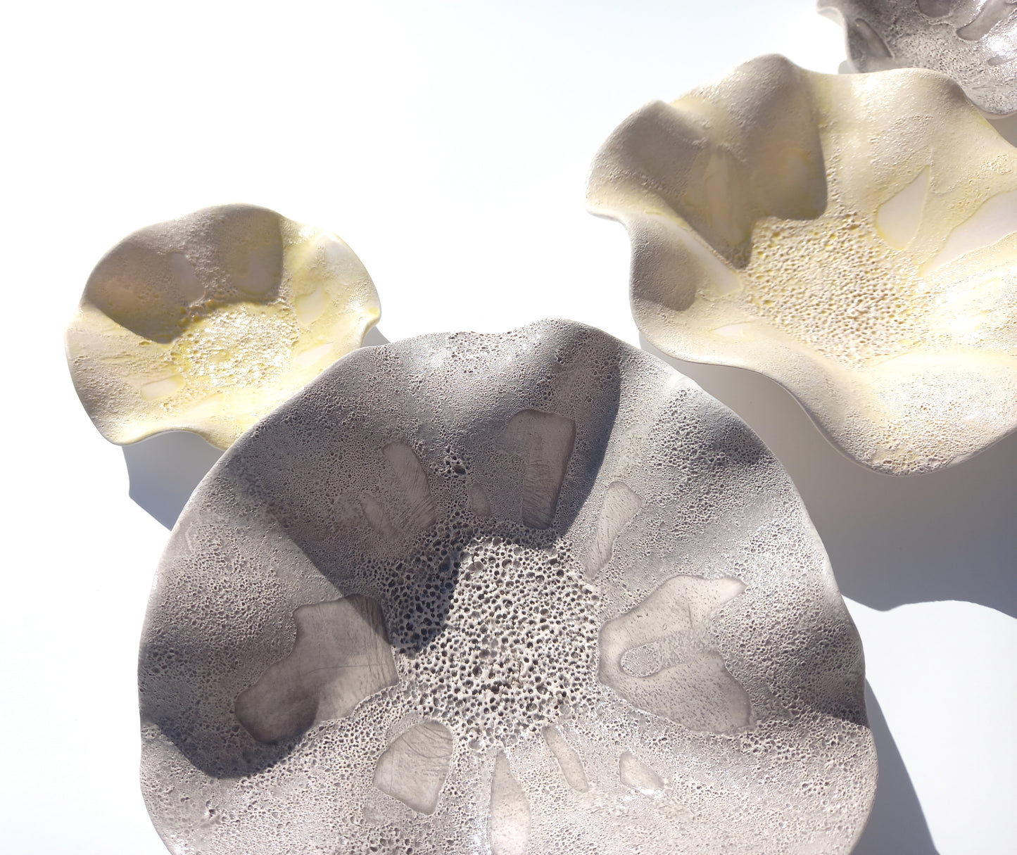 Gray & Yellow Ceramic Flower Wall Art Tiles: Floral Sculpture, Made to Order