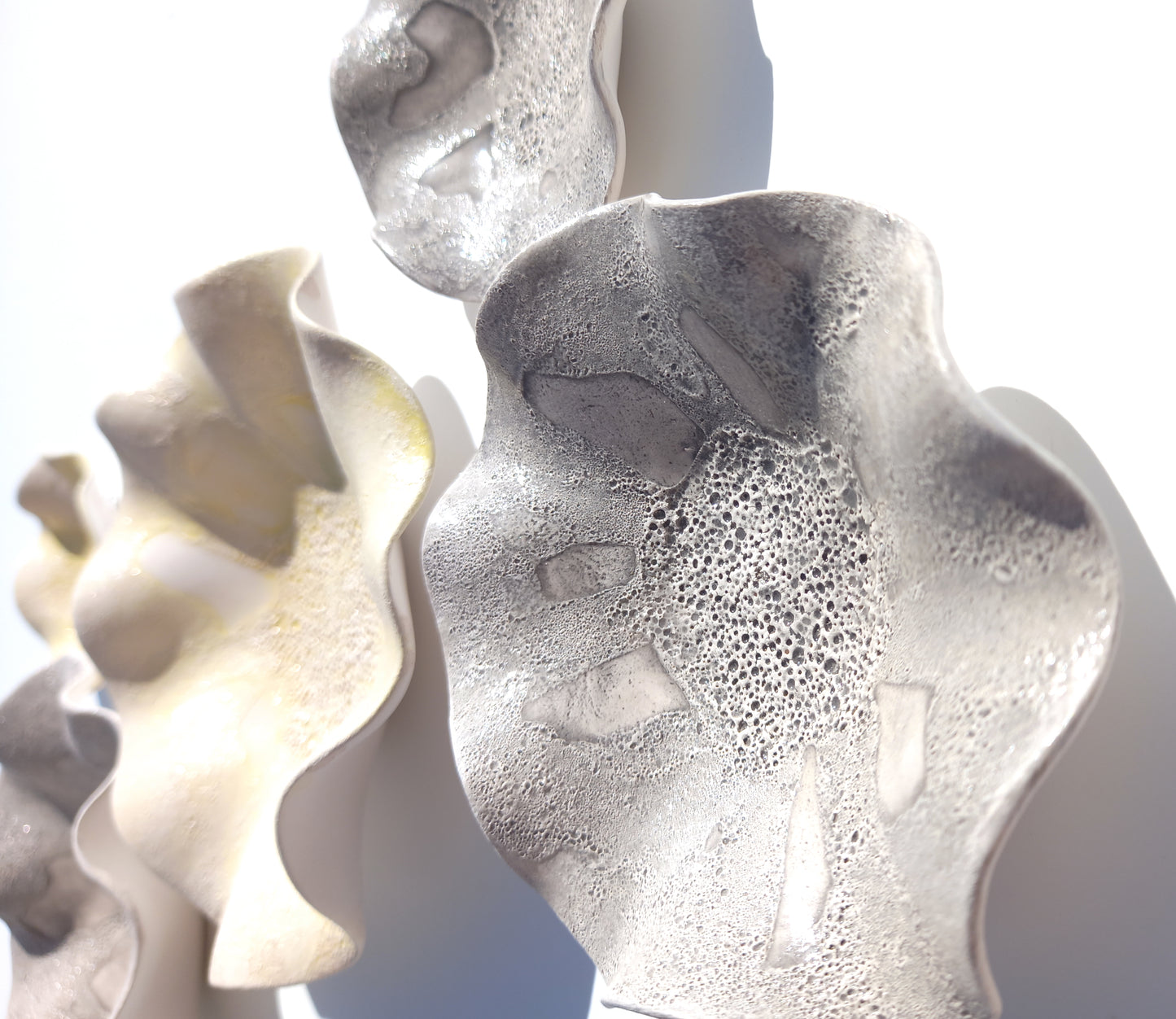 Gray & Yellow Ceramic Flower Wall Art Tiles: Floral Sculpture, Made to Order