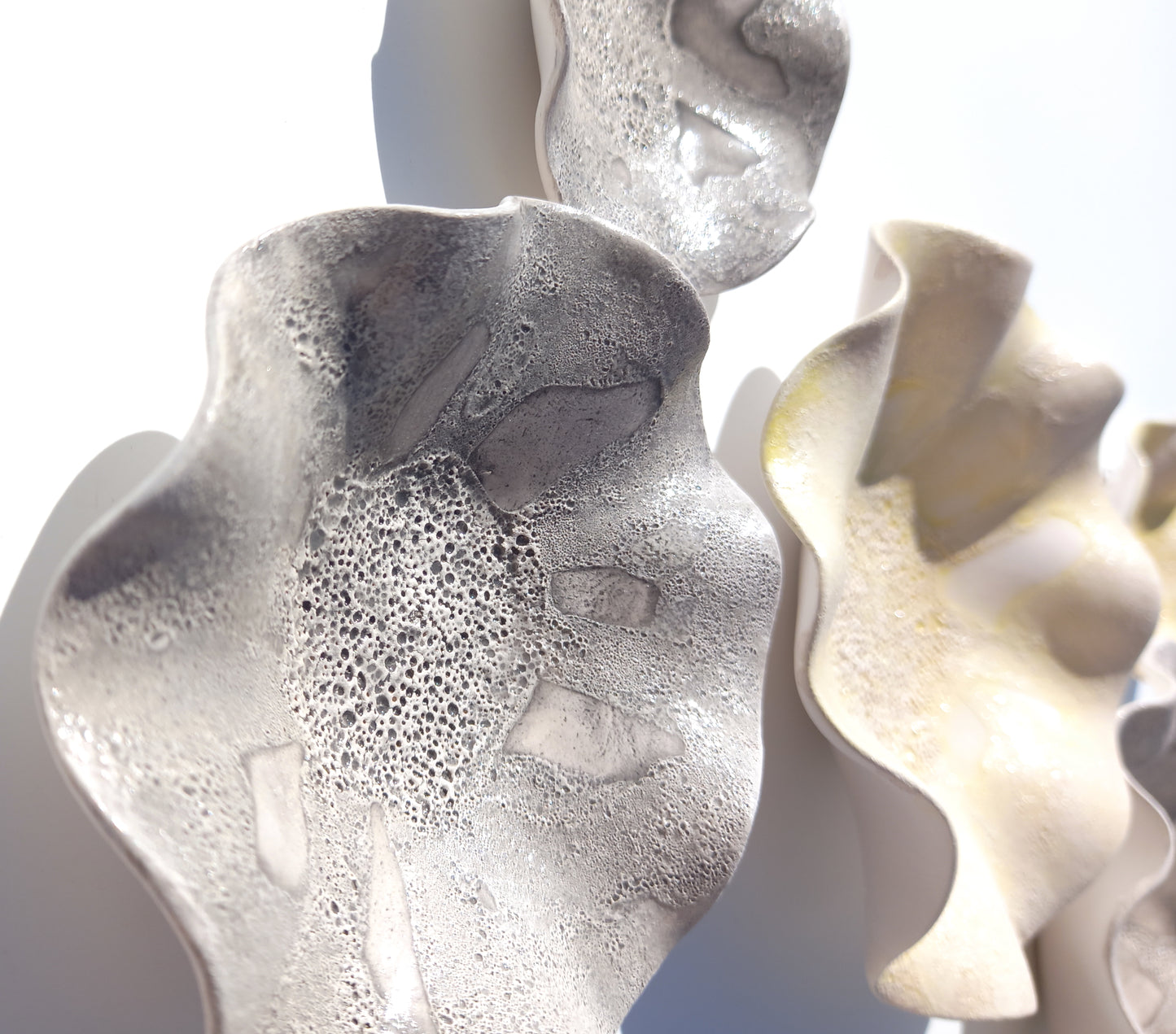 Gray & Yellow Ceramic Flower Wall Art Tiles: Floral Sculpture, Made to Order