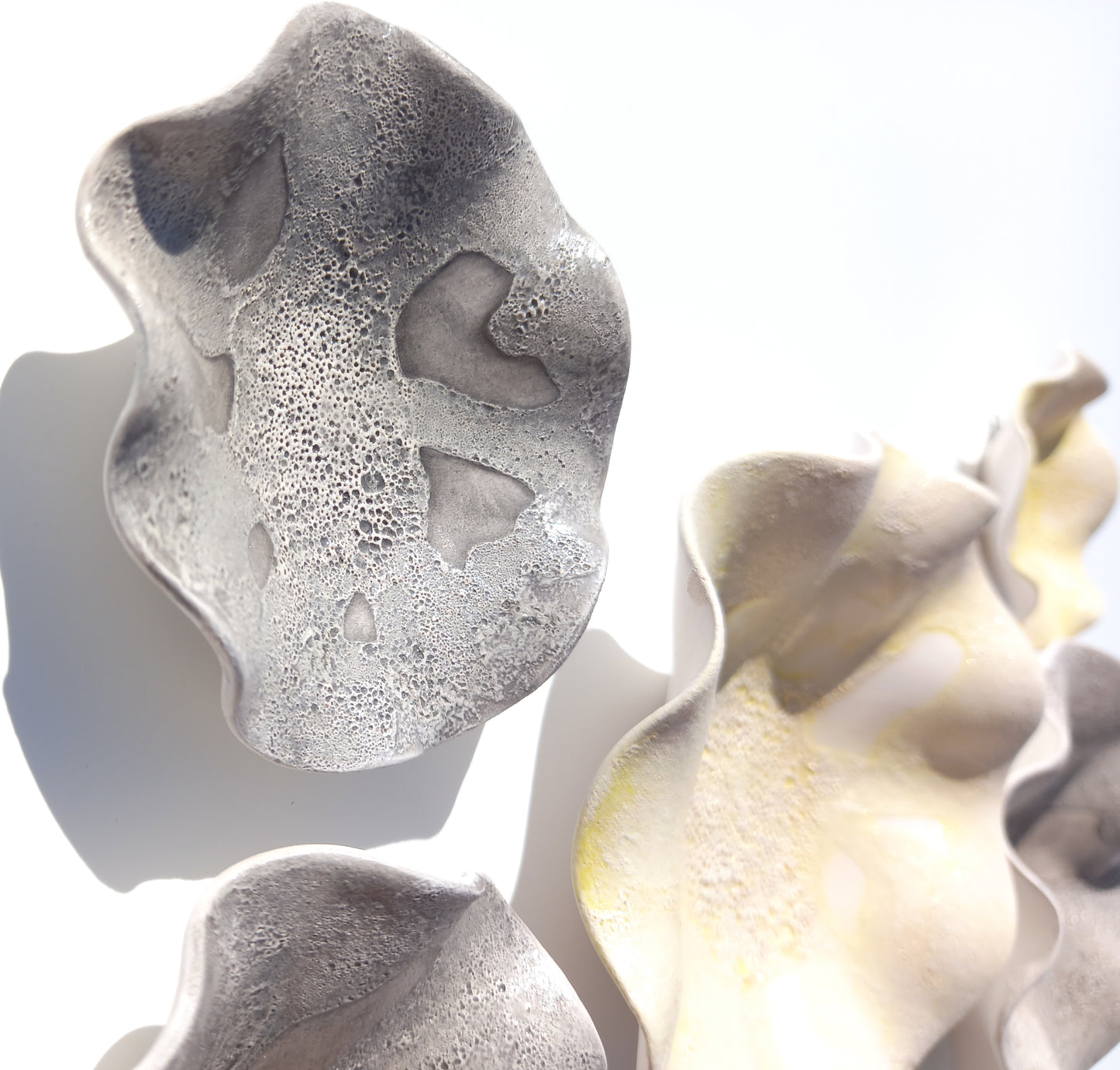 Gray & Yellow Ceramic Flower Wall Art Tiles: Floral Sculpture, Made to Order