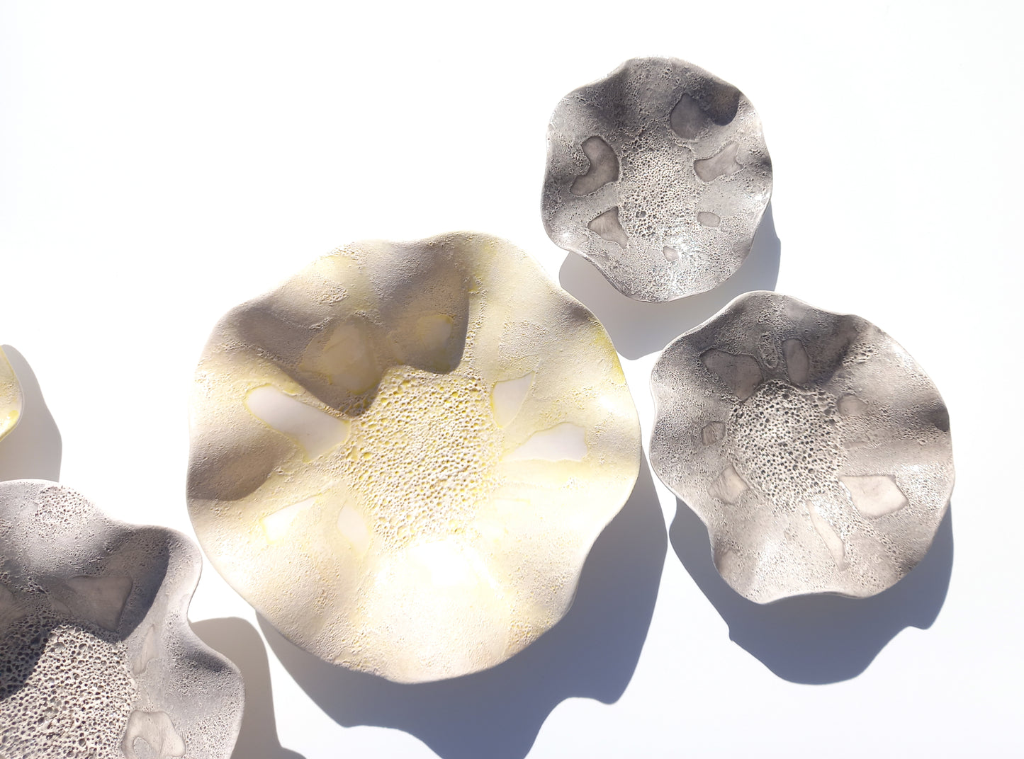 Gray & Yellow Ceramic Flower Wall Art Tiles: Floral Sculpture, Made to Order
