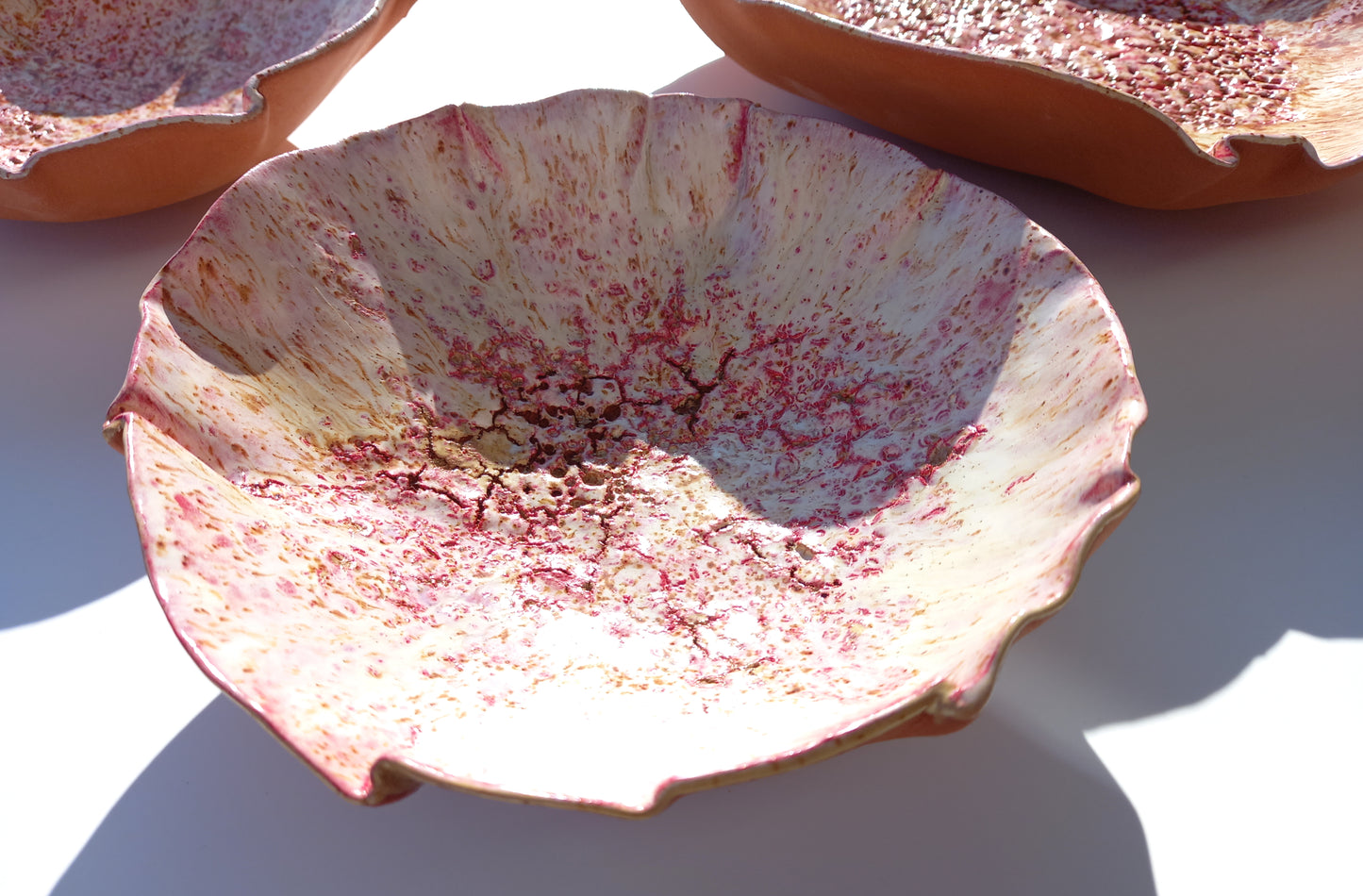 Pink Cream Terracotta Wall Art. Handmade Ceramic Tulip Sculpture Set, Made to Order