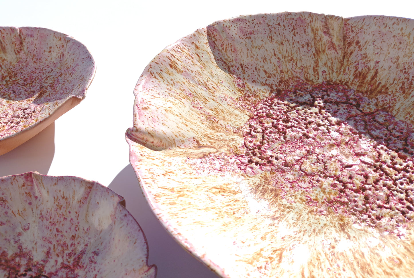 Pink Cream Terracotta Wall Art. Handmade Ceramic Tulip Sculpture Set, Made to Order