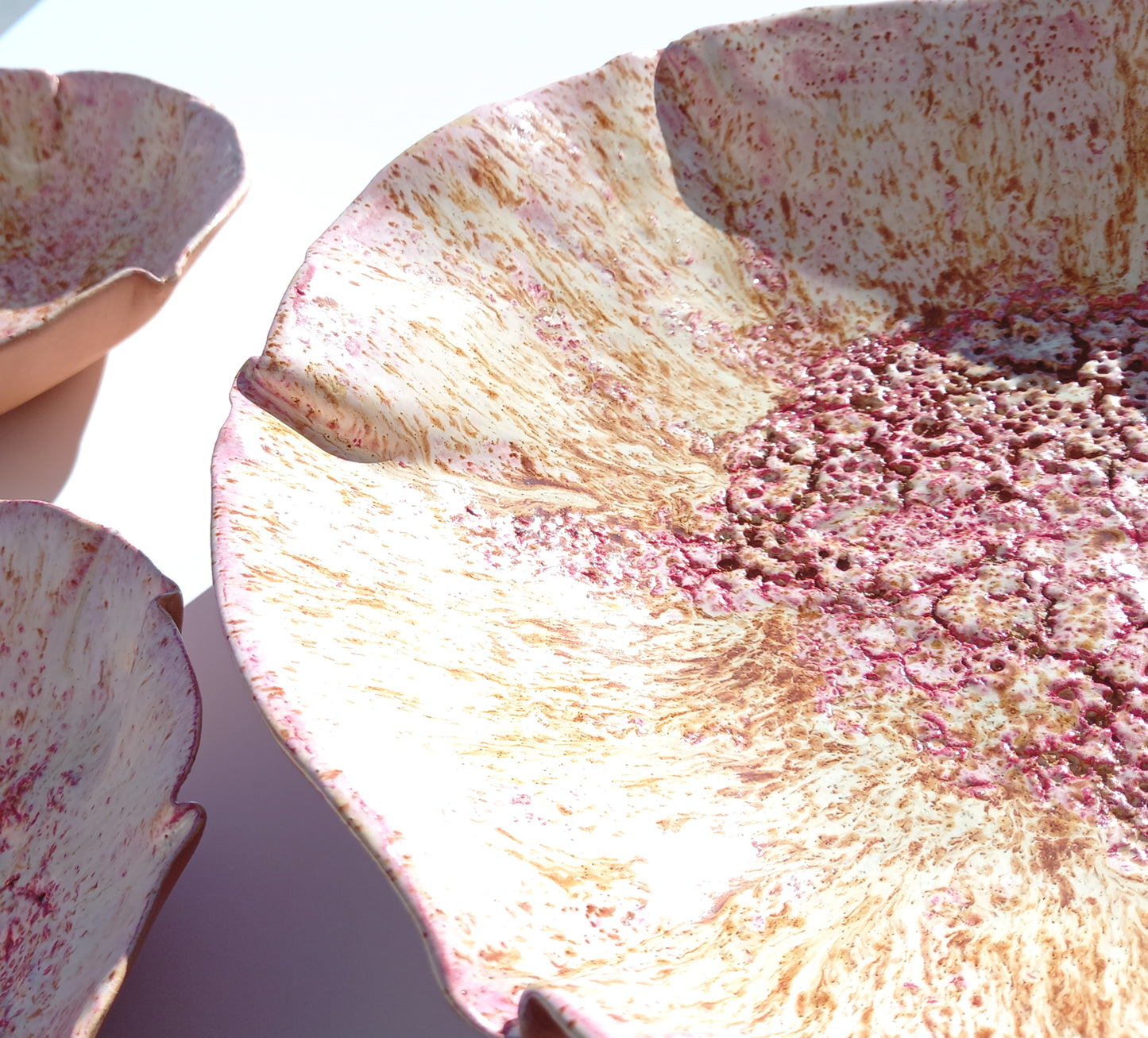 Pink Cream Terracotta Wall Art. Handmade Ceramic Tulip Sculpture Set, Made to Order