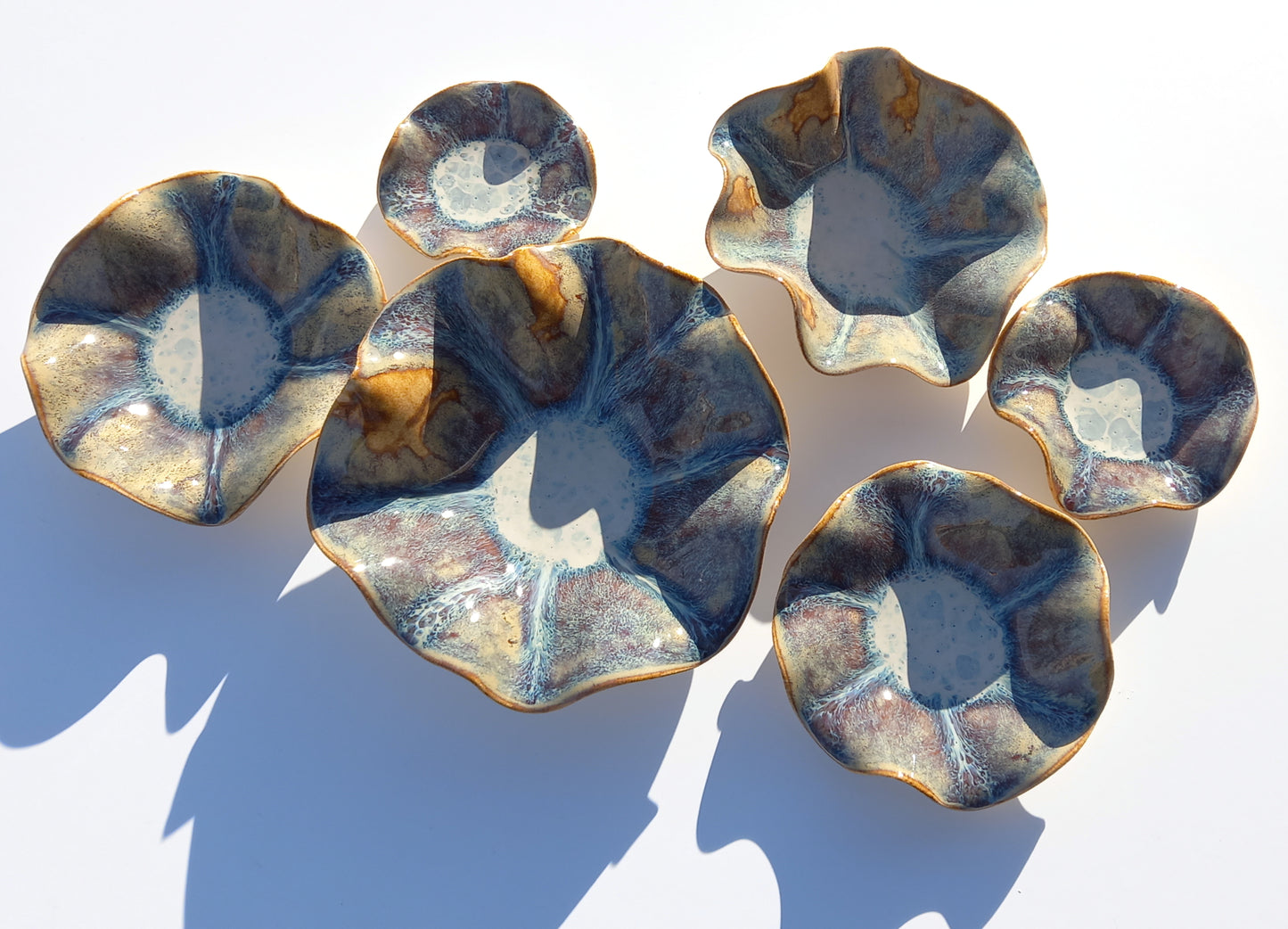 Blue & Honey Porcelain Wall Sculpture with Hangers - Flower Art Installation - Custom Made