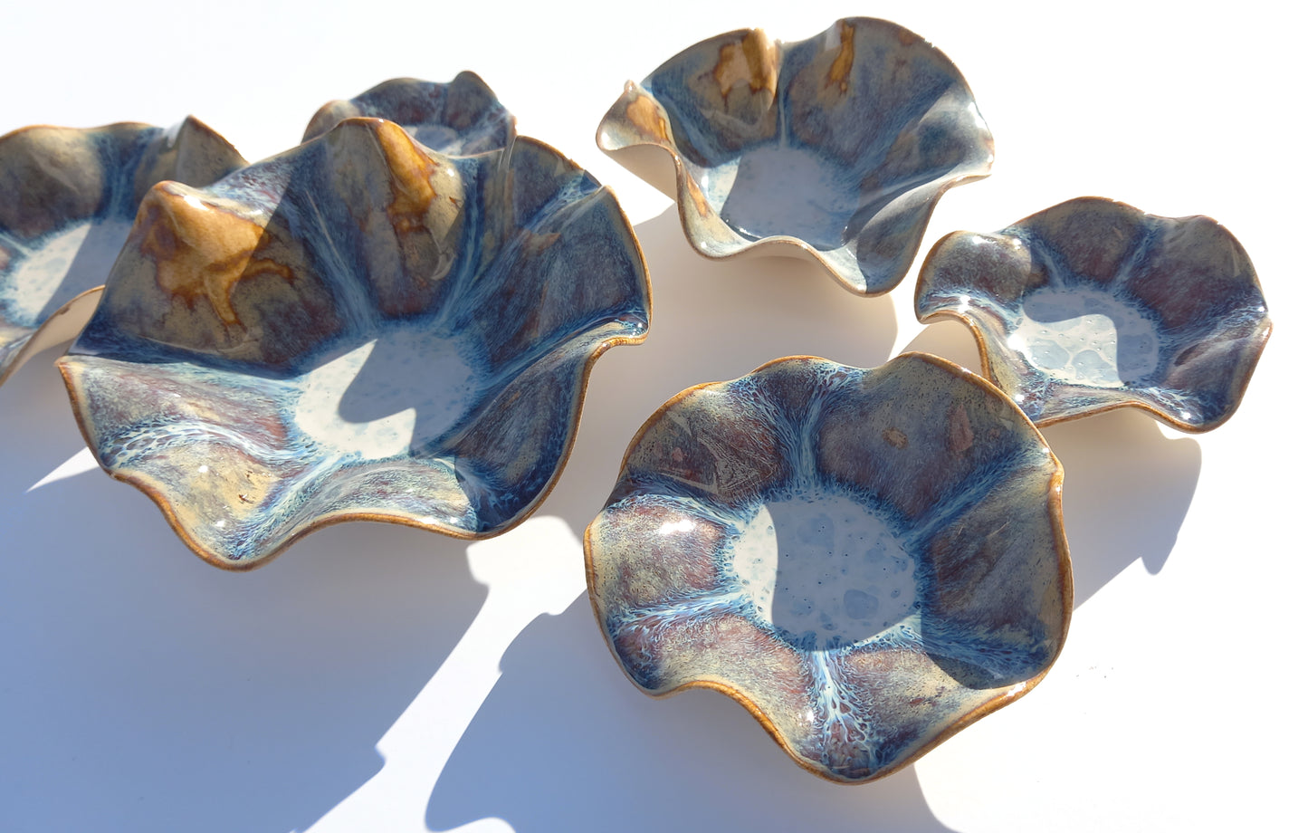 Blue & Honey Porcelain Wall Sculpture with Hangers - Flower Art Installation - Custom Made