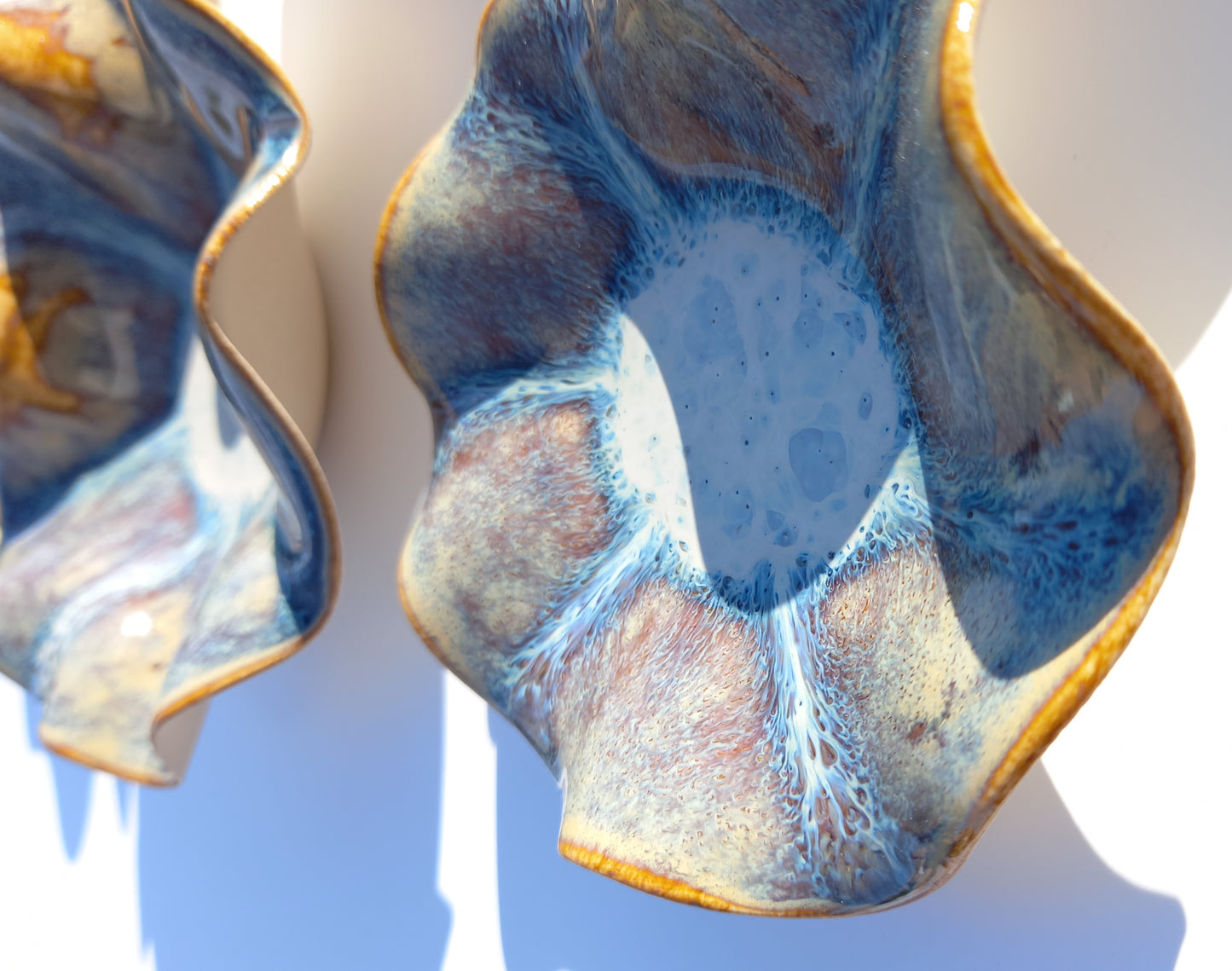 Blue & Honey Porcelain Wall Sculpture with Hangers - Flower Art Installation - Custom Made