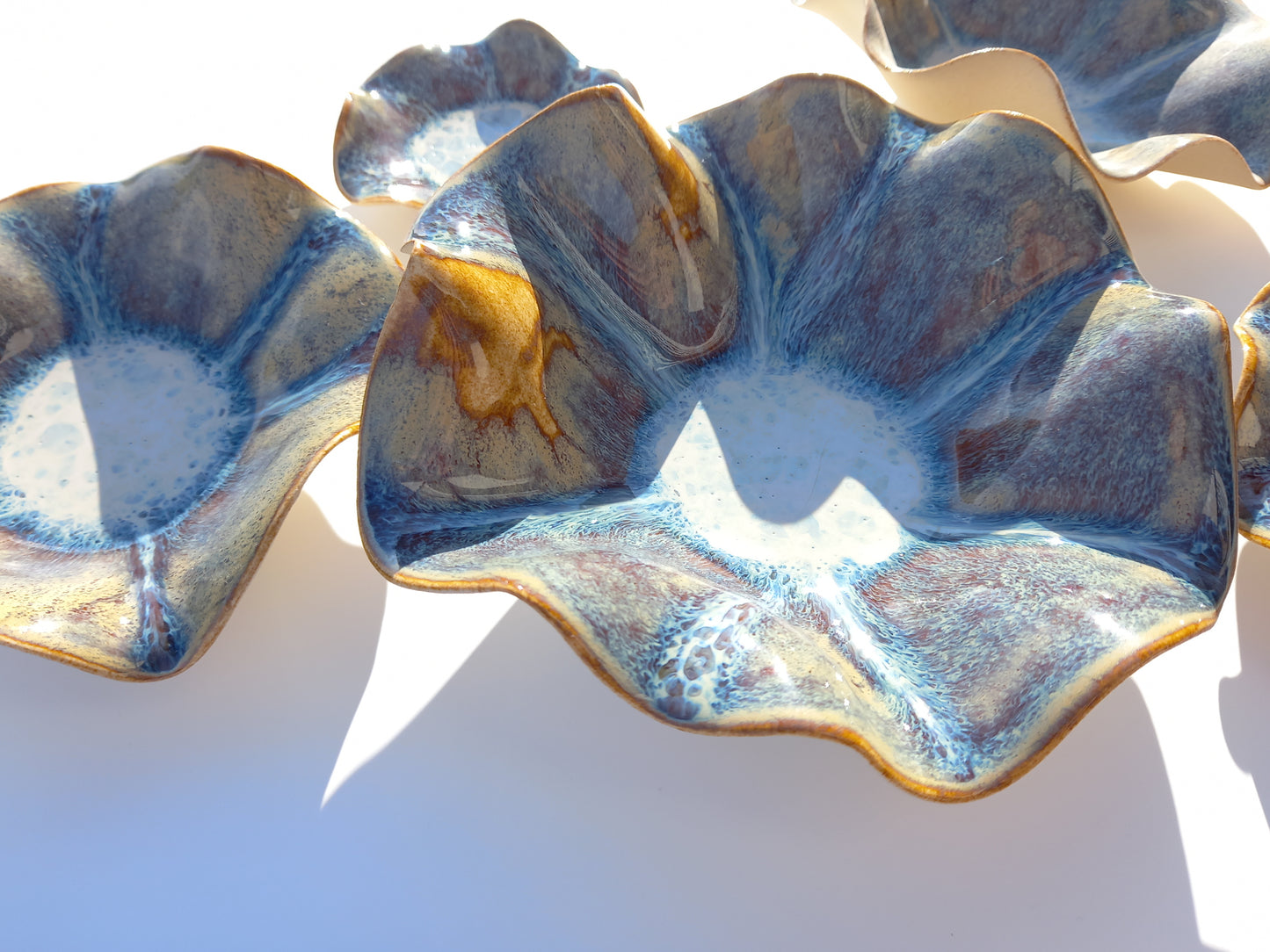 Blue & Honey Porcelain Wall Sculpture with Hangers - Flower Art Installation - Custom Made