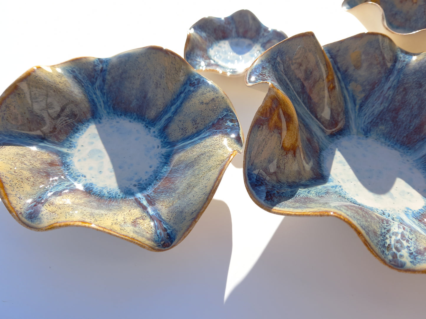 Blue & Honey Porcelain Wall Sculpture with Hangers - Flower Art Installation - Custom Made