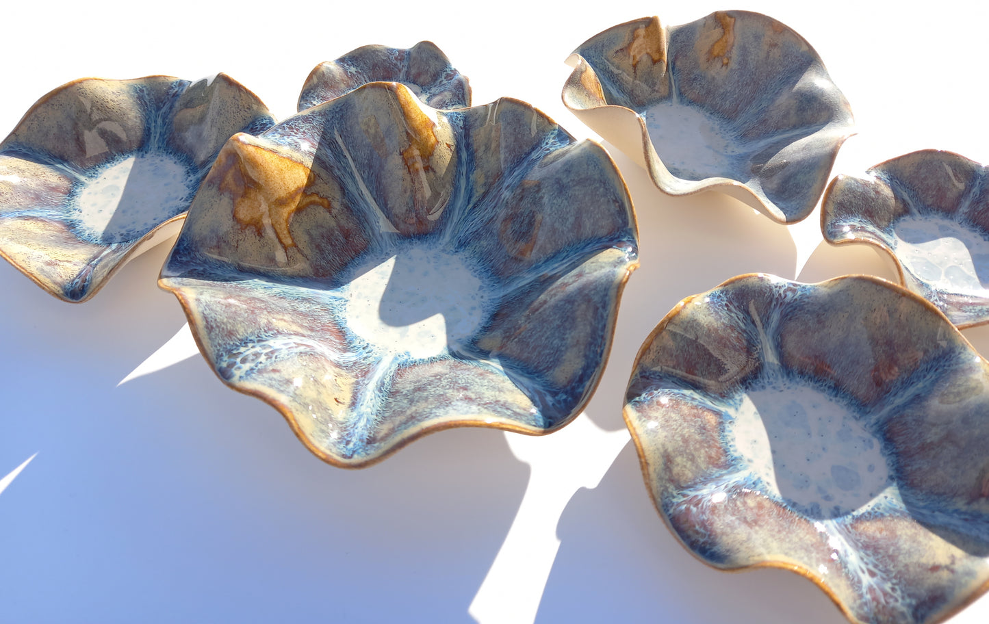 Blue & Honey Porcelain Wall Sculpture with Hangers - Flower Art Installation - Custom Made