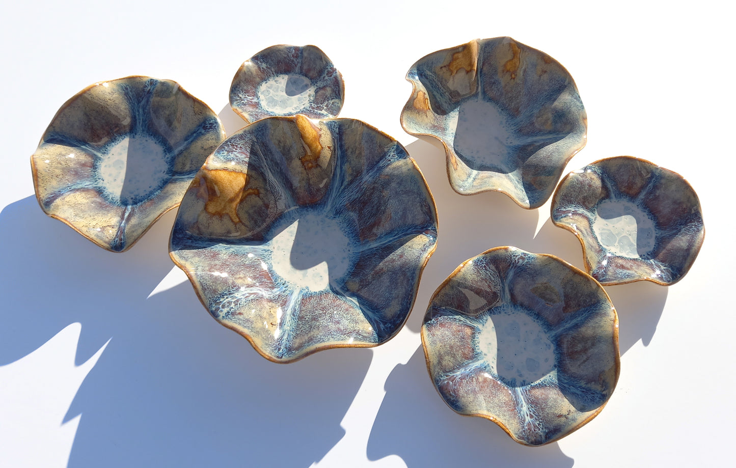 Blue & Honey Porcelain Wall Sculpture with Hangers - Flower Art Installation - Custom Made