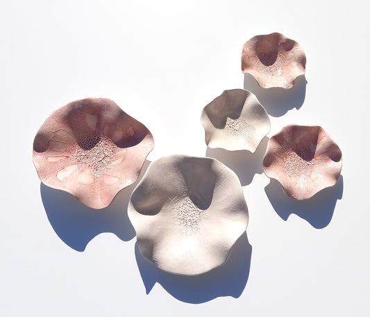 White & Red Ceramic Wall Art - Flower Sculpture - Interior Design, Made to Order