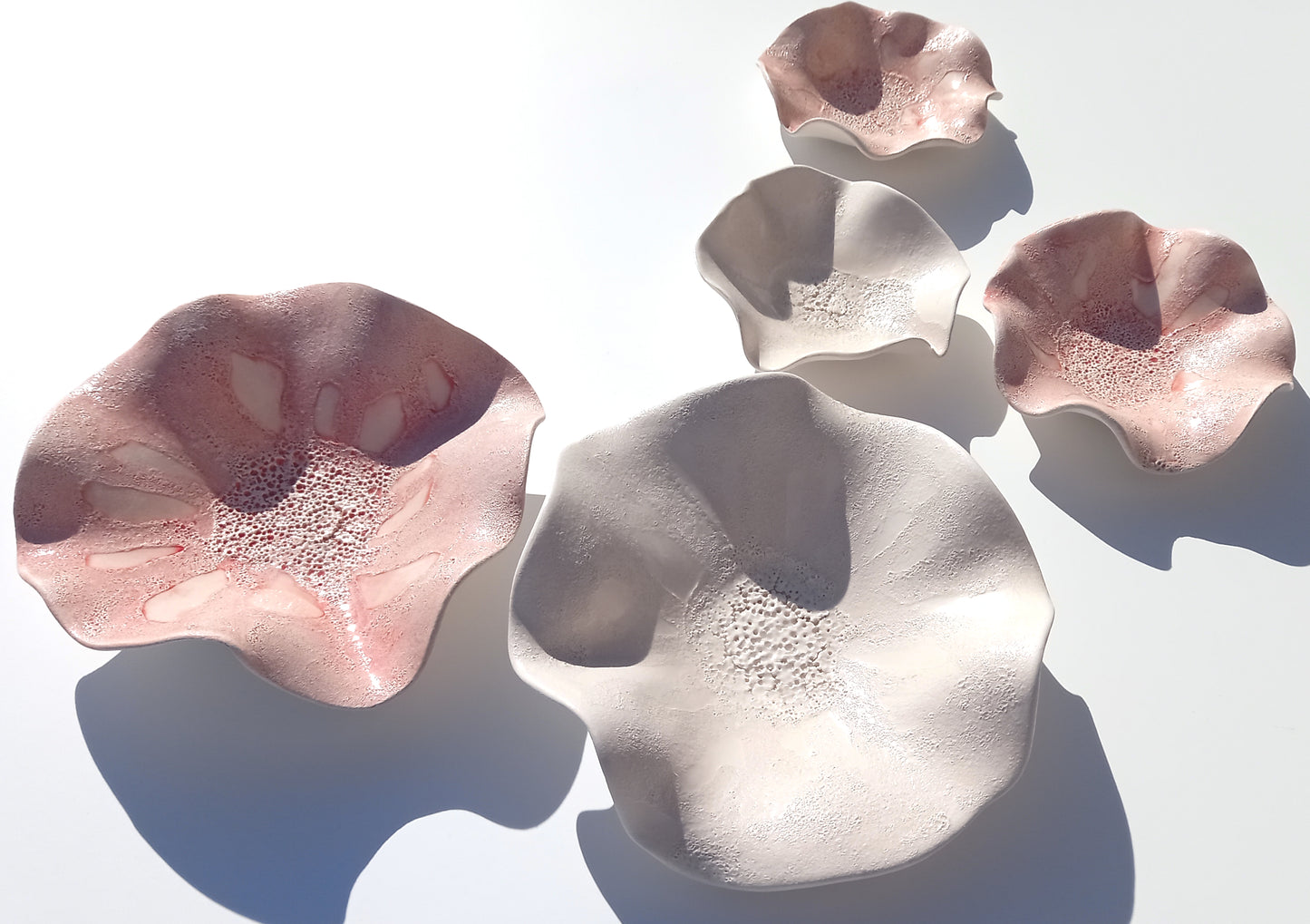 White & Red Ceramic Wall Art - Flower Sculpture - Interior Design, Made to Order