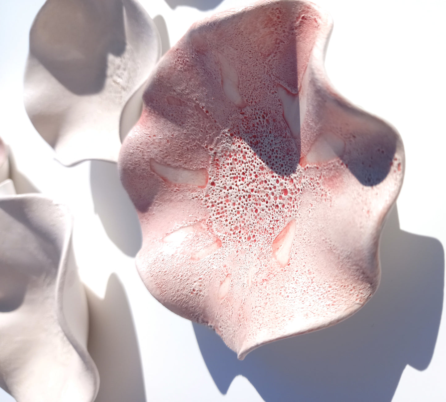 White & Red Ceramic Wall Art - Flower Sculpture - Interior Design, Made to Order