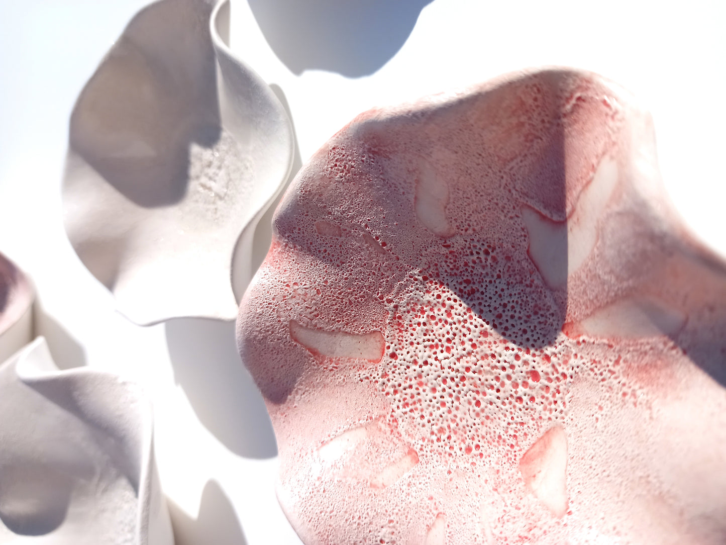 White & Red Ceramic Wall Art - Flower Sculpture - Interior Design, Made to Order