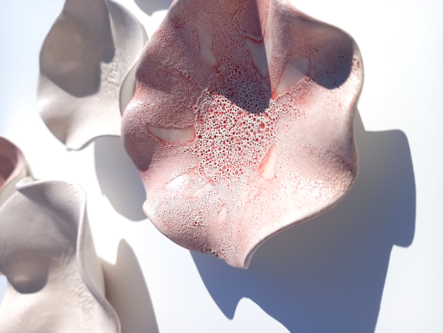 White & Red Ceramic Wall Art - Flower Sculpture - Interior Design, Made to Order