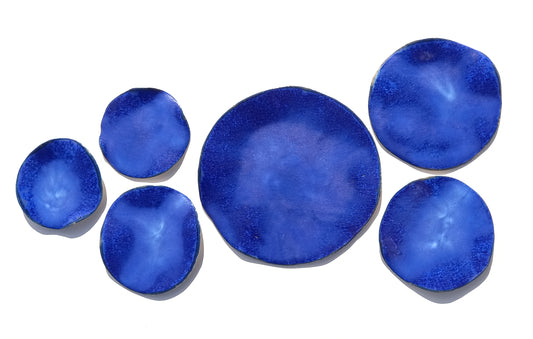 Blue Ceramic Wall Sculpture: Organic Round Porcelain Tile Art, Made to Order