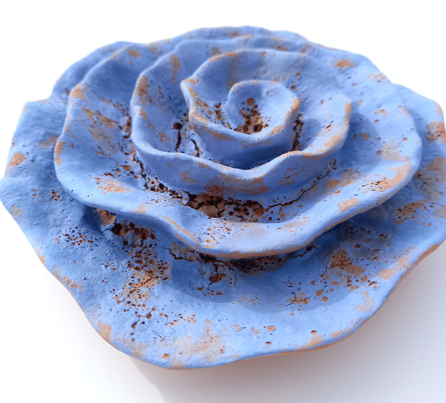 Blue Terracotta Ceramic Flowers: Wall Art Sculpture Set, Made to Order