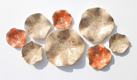 Ivory & Orange Ceramic Wall Art: Art Installation Sculpture, Made to Order