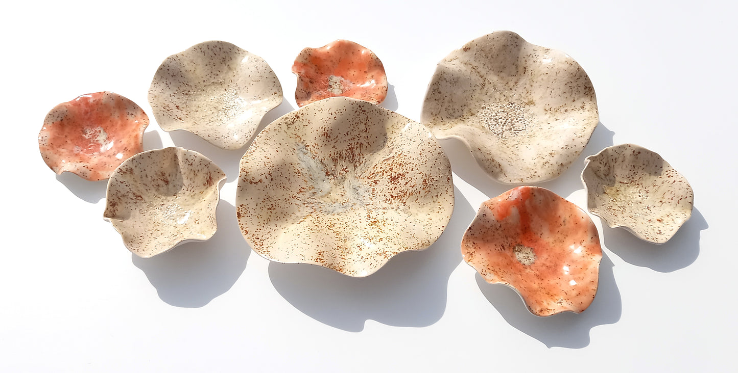 Ivory & Orange Ceramic Wall Art: Art Installation Sculpture, Made to Order