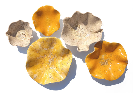 Beige & Sunset Orange Ceramic Wall Art: Art Installation Sculpture, Made to Order