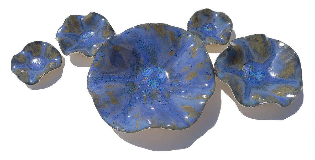 Cobalt Blue & Bronze Porcelain Art Sculpture: Custom Ceramic Wall Decor, Made to Order