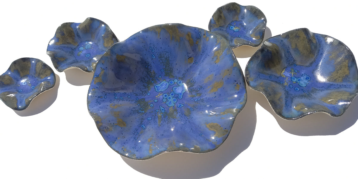 Cobalt Blue & Bronze Porcelain Art Sculpture: Custom Ceramic Wall Decor, Made to Order