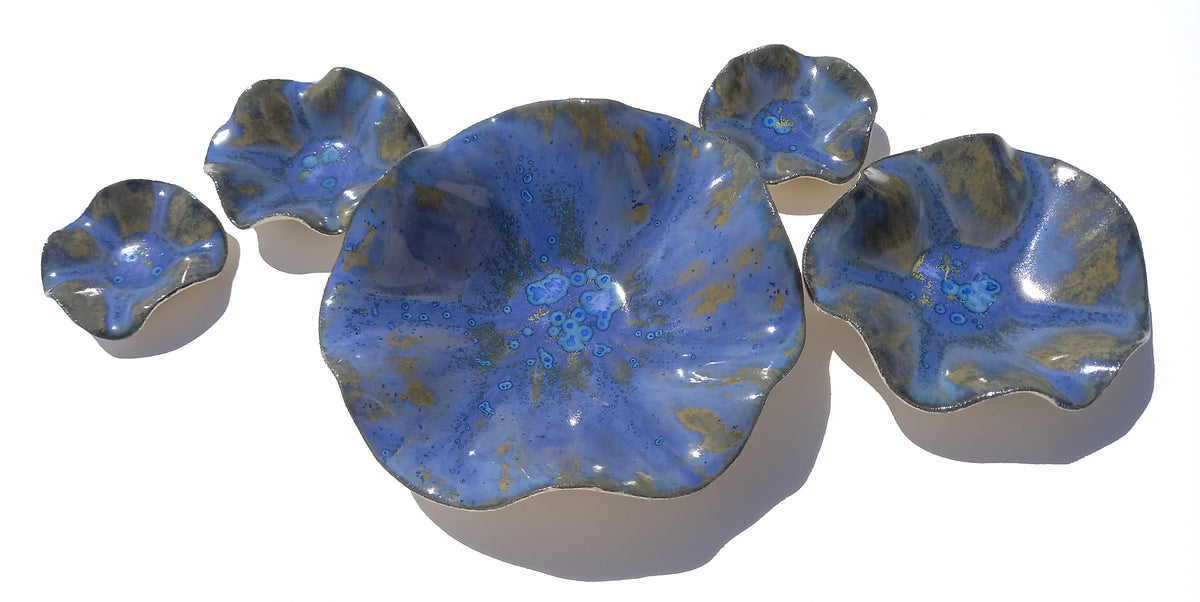 Cobalt Blue & Bronze Porcelain Art Sculpture: Custom Ceramic Wall Decor, Made to Order