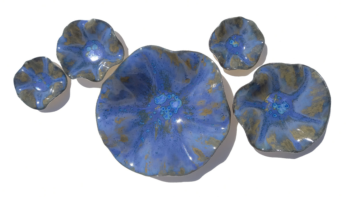 Cobalt Blue & Bronze Porcelain Art Sculpture: Custom Ceramic Wall Decor, Made to Order